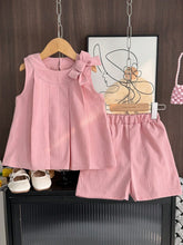 Young Girl 2pcs Casual Tank Bowknot Top & Shorts Clothes Set For Summer